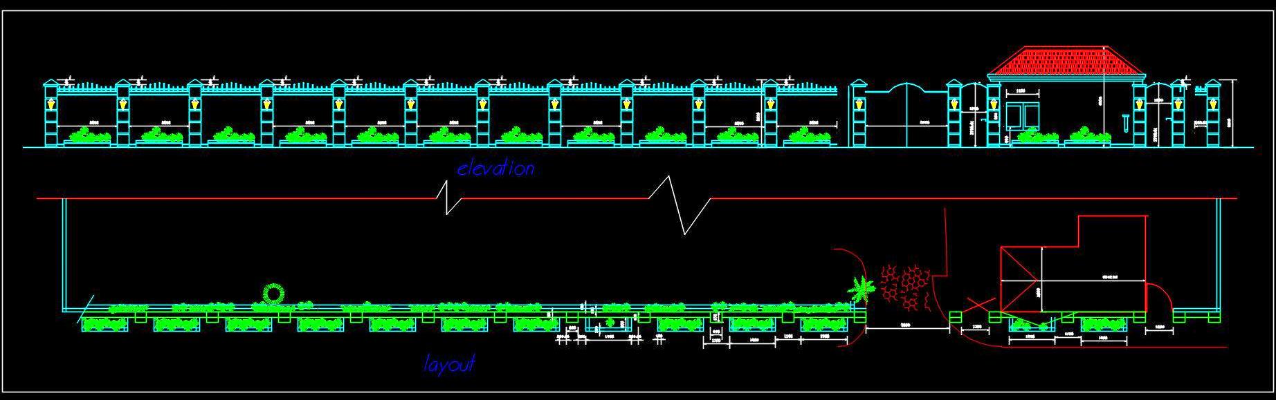 Boundary Wall Design Free CAD Block - Plan and Elevation